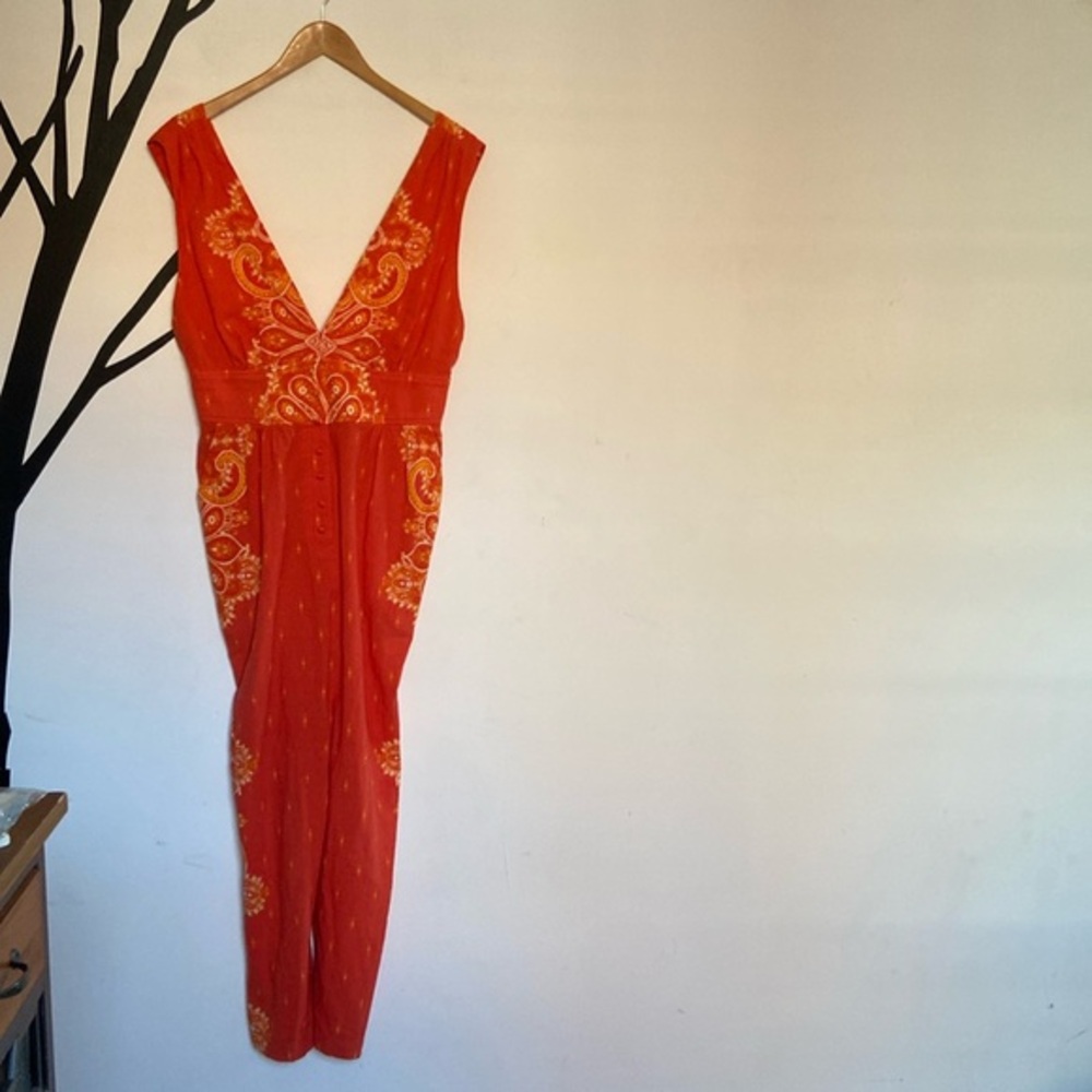 Free People Setting Sun orange sleeveless 100% cotton jumpsuit - Picture 2 of 13
